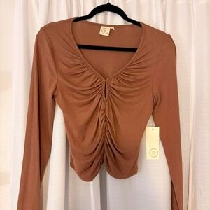 Nwt Tan Ruched Long Sleeve Top